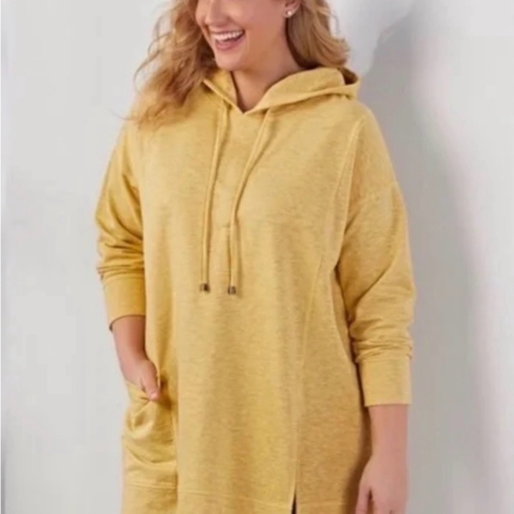 Soft Surroundings | SoHo Hoodie Heathered Yellow Terry Sweatshirt | Sz S